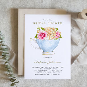 Waterverf bloemen in het Vrijgezellenfeest Teacup Kaart
