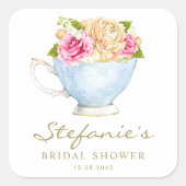 Waterverf bloemen in het Vrijgezellenfeest Teacup Vierkante Sticker (Voorkant)