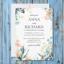 Waterverf Bloemen in Neutral Pastel Tones Bruiloft Kaart