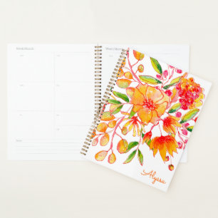 Waterverf bloemen in Oranje gepersonaliseerd Planner
