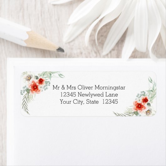 Waterverf bloemen in oud koraal etiket (Insitu)