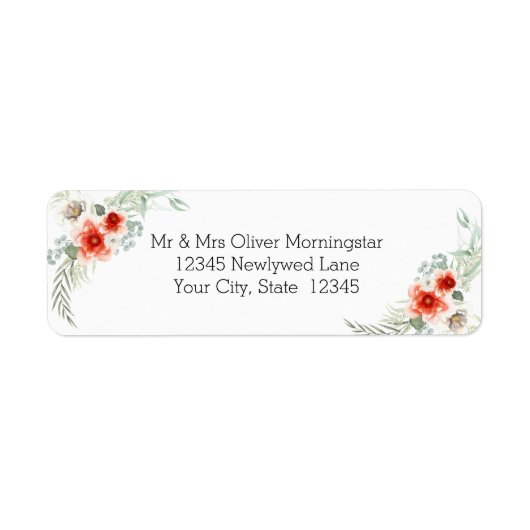 Waterverf bloemen in oud koraal etiket (Voorkant)