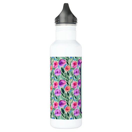 Waterverf Bloemen in Paarse, Roze en Groen Waterfles (Links)