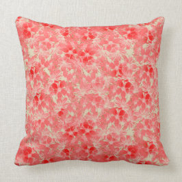 Waterverf bloemen in pastelrood en roze kussen