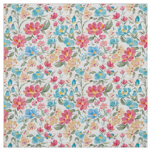 Waterverf bloemen in roze en blauw, bloementuin stof