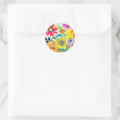 Waterverf Bloemen in roze en geel Ronde Sticker (Tas)