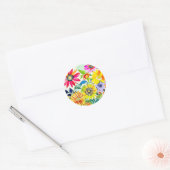 Waterverf Bloemen in roze en geel Ronde Sticker (Envelop)