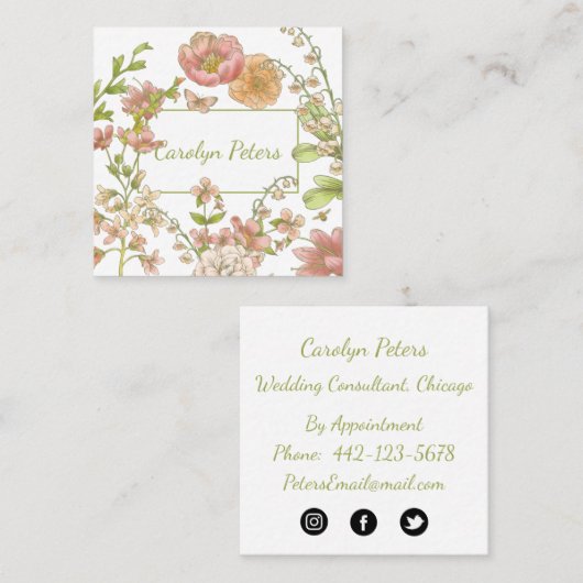 Waterverf bloemen in roze en groen Visitekaartje (Voorkant / Achterkant)