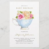Waterverf bloemen in Teacup Baby Brunch Invite (Voorkant)