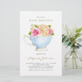 Waterverf bloemen in Teacup Baby Brunch Invite (Staand voorkant)