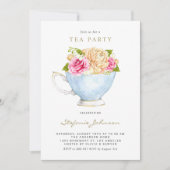 Waterverf bloemen in Teacup Tea Party Kaart (Voorkant)