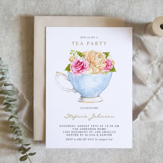 Waterverf bloemen in Teacup Tea Party Kaart