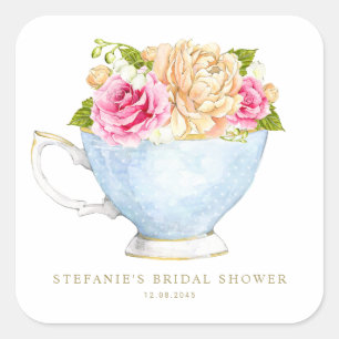 Waterverf Bloemen in Theekop Bruidsdiner Vierkante Sticker