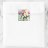  Waterverf Bloemen in Vaas Vierkante Sticker (Tas)