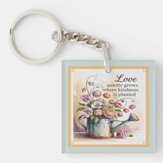  Waterverf Bloemen in Watering Can & Quote Sleutelhanger (voorkant)