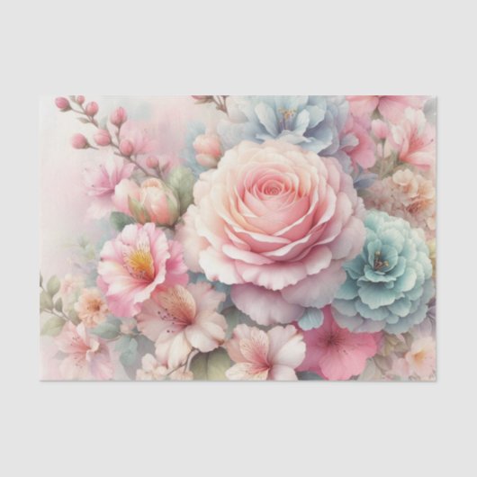 Waterverf Bloemen in zachte pastels Tissuepapier (Voorkant)