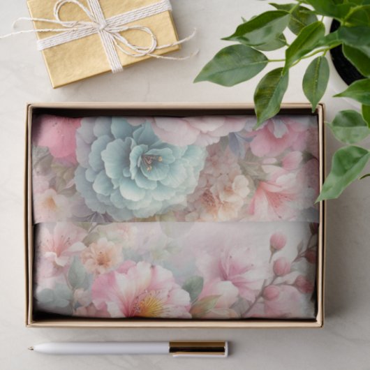 Waterverf Bloemen in zachte pastels Tissuepapier (Geschenk)
