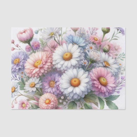 Waterverf Bloemen in zachte pastels Tissuepapier (Voorkant)
