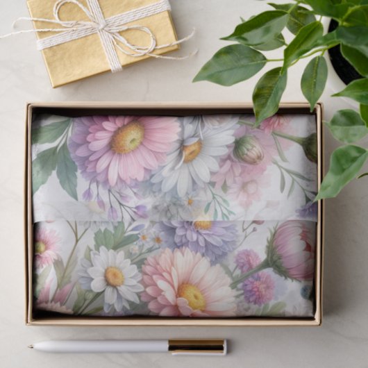 Waterverf Bloemen in zachte pastels Tissuepapier (Geschenk)