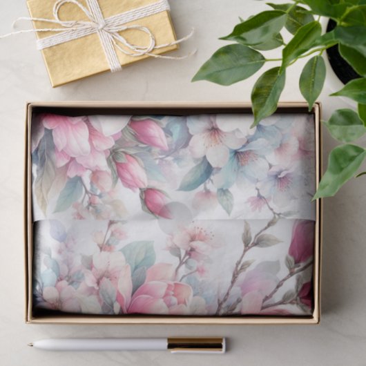 Waterverf Bloemen in zachte pastels Tissuepapier (Geschenk)