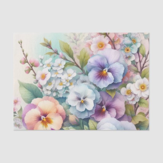 Waterverf Bloemen in zachte pastels Tissuepapier (Voorkant)