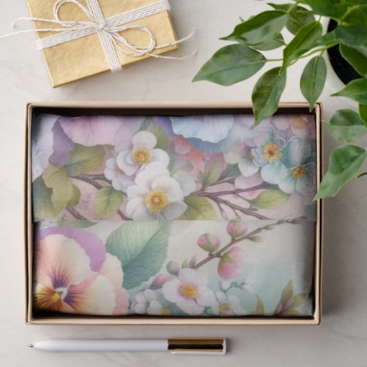 Waterverf Bloemen in zachte pastels Tissuepapier (Geschenk)