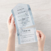 Waterverf bloemen indigo blue bruiloft all in one uitnodiging (Afscheurbaar)