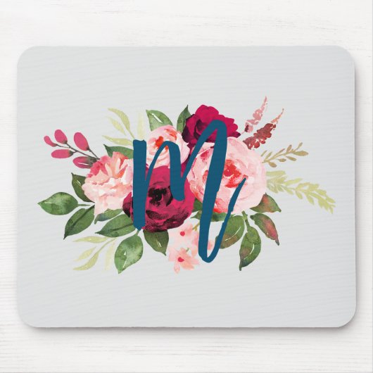 waterverf bloemen Initiaal Roze en blauw Muismat (Voorkant)