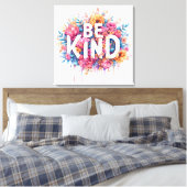 Waterverf Bloemen Inspirerend Quote Be Kind Art Canvas Afdruk (Insitu (Slaapkamer))