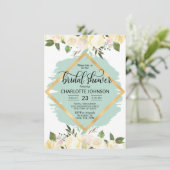 Waterverf Bloemen Ivoor Mint Goud Vrijgezellenfees Kaart (Staand voorkant)