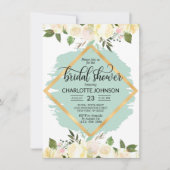 Waterverf Bloemen Ivoor Mint Goud Vrijgezellenfees Kaart (Voorkant)
