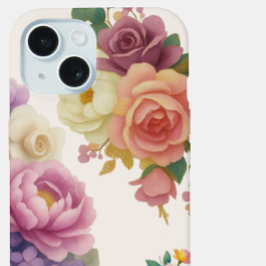 Waterverf Bloemen Ivoorkleurige iPhone15 Hoes iPhone 15 Case
