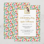 Waterverf bloemen, je foto, Birthday Party Kaart (Voorkant / Achterkant)