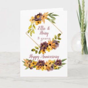 Waterverf Bloemen Jubileum Kaart voor Paar
