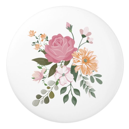 Waterverf bloemen keramische knop (Voorkant)