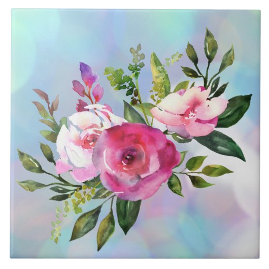 Waterverf bloemen keramische tegel tegeltje (Voorkant)