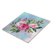 Waterverf bloemen keramische tegel tegeltje (Zijkant)