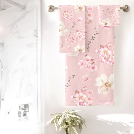 Waterverf Bloemen Kersenbloesem Bloemen Bloemenroz Bad Handdoek