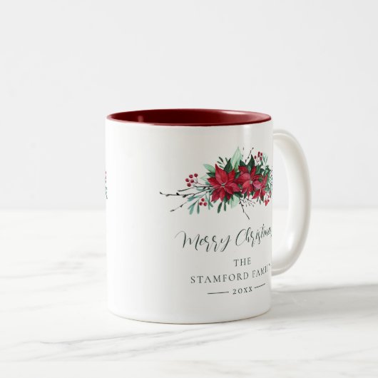 Waterverf Bloemen Kerst Feestdagen Custom Tweekleurige Koffiemok (Voorkant rechts)
