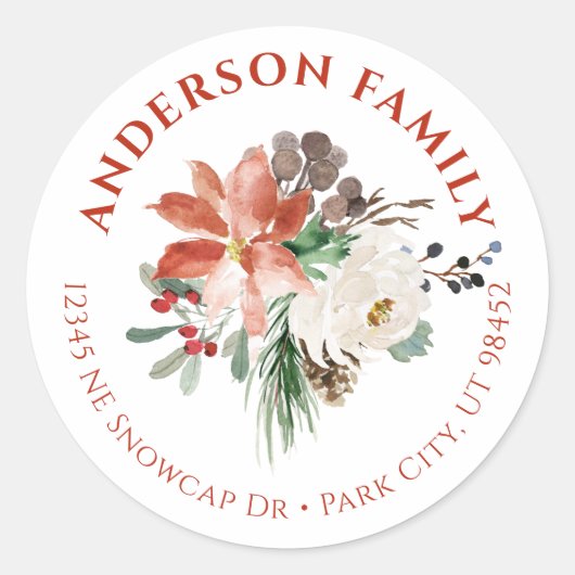 Waterverf Bloemen Kerst Kleine Ronde Etiketten (Voorkant)