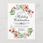 Waterverf Bloemen  Kerstfeest Uitnodiging Briefkaart (Voorkant)