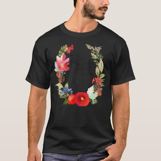 Waterverf Bloemen Kerstkrans T-shirt (Voorkant)