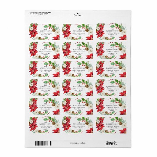 Waterverf Bloemen Kerstmis Bloemen n Foliage Etiket (Full Sheet)