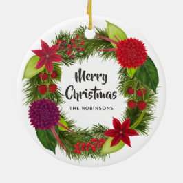 Waterverf Bloemen Kerstmis Familie Foto Keramisch Ornament