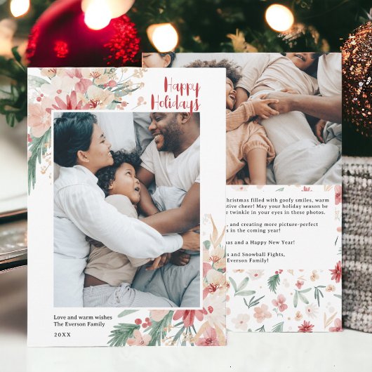 Waterverf Bloemen Kerstvakantie Fotocollage Feestdagenkaart