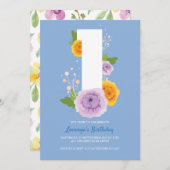 Waterverf Bloemen  Kinder 1e Verjaardagsfeest Save The Date (Voorkant / Achterkant)