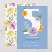  Waterverf Bloemen Kinder 5e Verjaardag Party Save The Date (Voorkant / Achterkant)