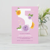  Waterverf Bloemen Kinder 5e Verjaardag Party Save The Date (Staand voorkant)