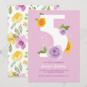  Waterverf Bloemen Kinder 5e Verjaardag Party Save The Date (Voorkant / Achterkant)