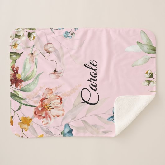 Waterverf Bloemen, Klein Wieg of Wandelwagen Sherpa Deken (Voorkant (horizontaal))